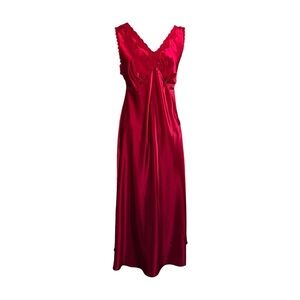 Vintage Satin Lace Trim Maxi Nightgown  - Size L